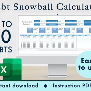 Calculadora de bola de nieve de deuda Hoja de cálculo de Excel Rastreador de presupuesto, Planificador financiero, Plantilla de planificador de pago de deuda / Azul
