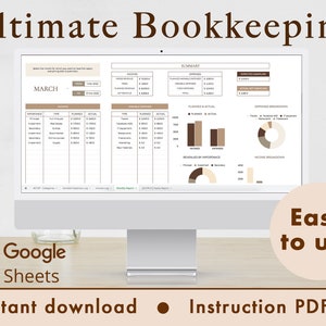 Ultimate Bookkeeping Spreadsheet Google Sheets for Small Businesses and Individuals with multiple Income Streams (Brown)