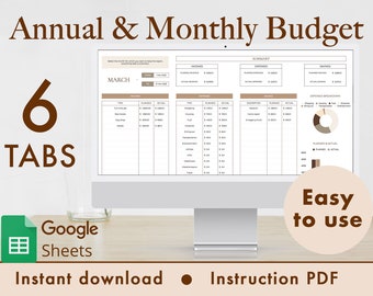 Modello di budget annuale e mensile Foglio di calcolo Fogli Google (marrone)