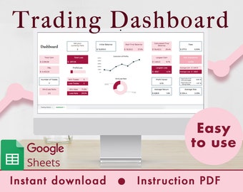 Modello Fogli Google per dashboard di trading e foglio di calcolo del diario (rosa)