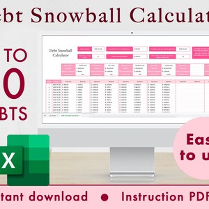 Calculadora de bola de nieve de deuda Hoja de cálculo de Excel Rastreador de presupuesto, Planificador financiero, Plantilla de planificador de pago de deuda / Rosa