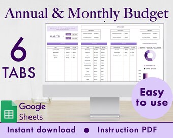 Modello di budget annuale e mensile Foglio di calcolo Fogli Google (viola)