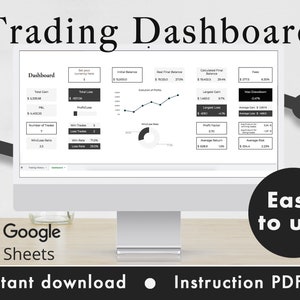 Trading Dashboard & Journal Spreadsheet Google Sheets Template (Black and White)