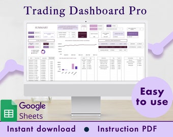 Trading Journal Pro Google Sheets Spreadsheet Template Forex Crypto Stocks Commodities Dashboard Tracker | Purple