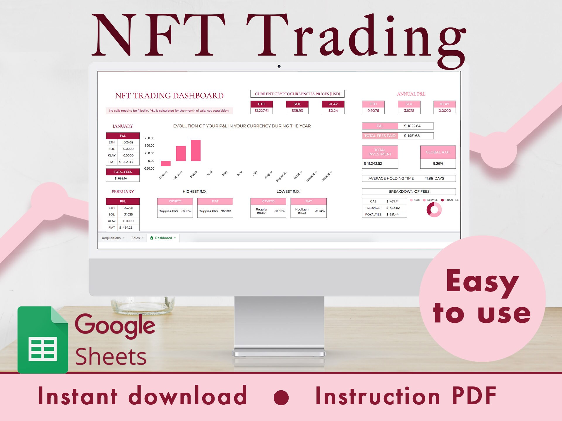NFT Trading Spreadsheet for Opensea Google Sheets (pink) - Etsy