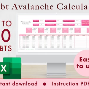 Calcolatore valanga di debiti Foglio di calcolo Excel Tracker del budget, strumento finanziario, modello di pianificazione del rimborso del prestito, senza debiti / rosa
