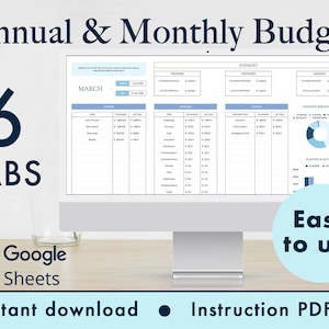 Annual & Monthly Budget Template Spreadsheet Google Sheets (Blue)