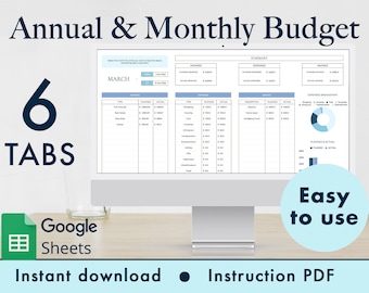 Modello di budget annuale e mensile Foglio di calcolo Fogli Google (blu)