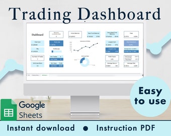 Modello Fogli Google per dashboard di trading e foglio di calcolo del diario (blu)
