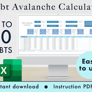 Debt Avalanche Calculator Excel Spreadsheet Budget Tracker, Financial Tool, Loan Payoff Planner Template, Debt Free | Blue
