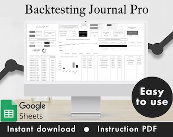 Backtesting Journal Pro Google Sheets Spreadsheet Template Stocks Forex Crypto Commodities Dashboard Tracker | Black & White