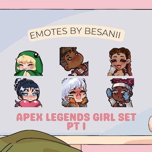 Apex legends Girl set pt 1, Wattson, Bangalor, Loba, Wraith, Valkyrie, Lifeline, Twitch, Discord, Youtube, PNGtuber Emotes