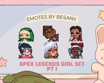 Apex legends Girl set pt 1, Wattson, Bangalor, Loba, Wraith, Valkyrie, Lifeline, Twitch, Discord, Youtube, PNGtuber Emotes