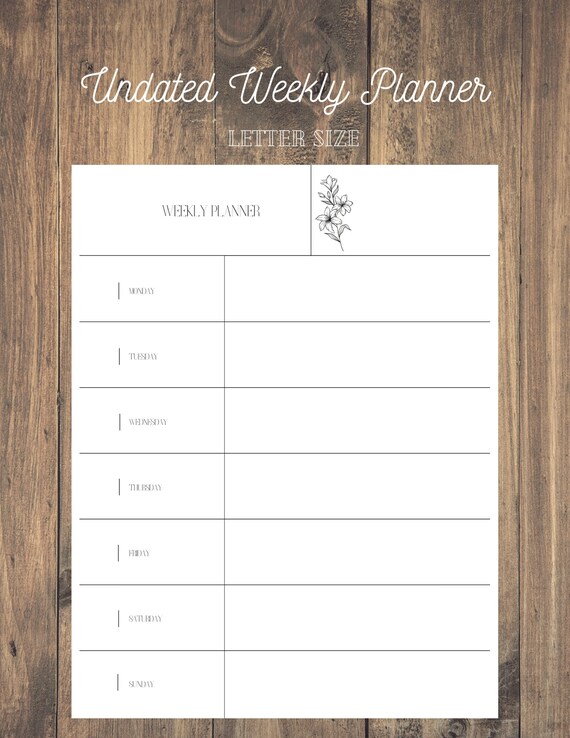 Weekly Planner Letter Size Printable Digital Download Etsy