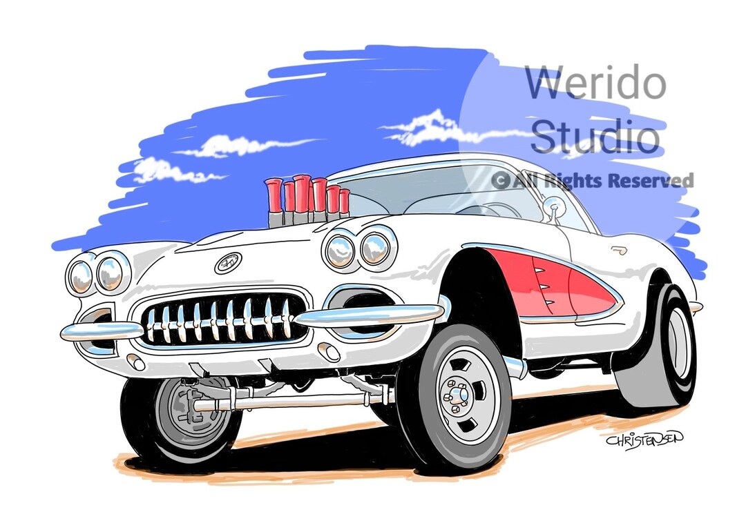 195859 Chevy Corvette, Gasser, Automotive Art,vintage,car Art,hot Rod Print Etsy