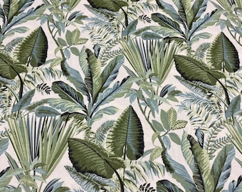 Leaves Upholstery Fabric By Yard, Outdoor fabric, Botanical Fabric, Tropical fabric, Fabric for chair, bench, curtain, Green, Denim, Gray