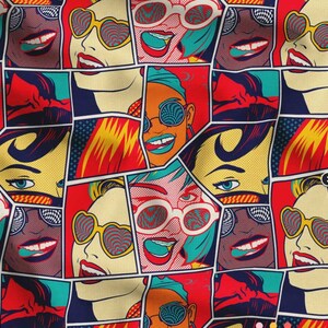 Pop Art Women Printed Upholstery Fabric by the yard, Retro Fabric for bag, tablecloth, chairs, sofas,  cushions, upholstery, drapery