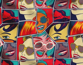 Pop Art Women Fabric, Retro Comic Print Upholstery by Yard (Digital Printed)