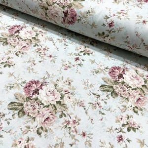 Mint Bouquet of Roses Upholstery Fabric By Yard, Farmhouse Cottage Floral Fabric  for chair,  bench, curtain, cushion, home textile fabric,