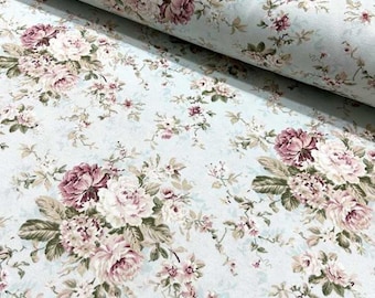 Mint Rosenstrauß Rosen 100% Baumwolle Polsterstoff, Polsterstoff Kissen, Polsterstoff Kissen, Dekostoff Kissen, Dekostoff Kissen