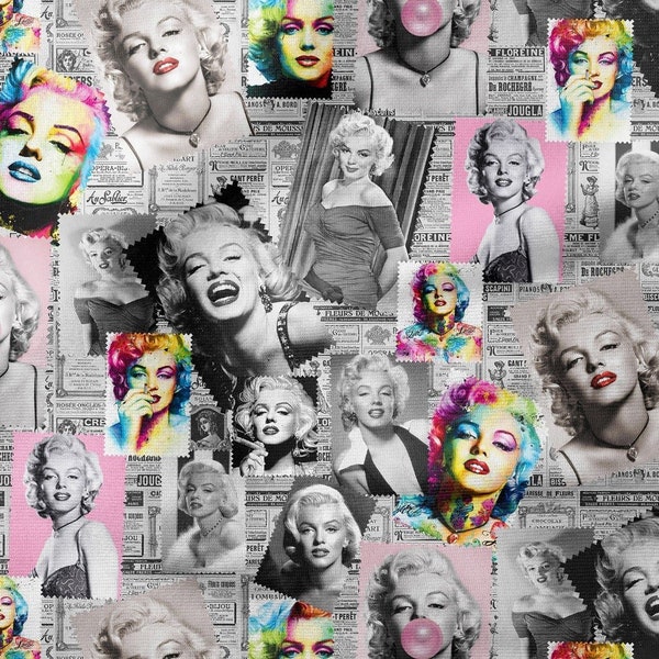 Marilyn Monroe Printed Fabric By The Yard, Fashion Fabric, Retro Vintage Decor Fabric, Fabric for Bag, Sofa, Chair, Tablecloth