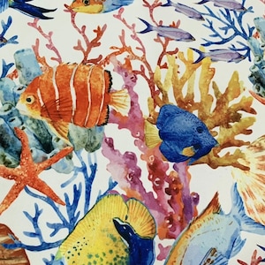 Aquarium Fabric, Nautical Upholstery Fabric by the yard, Tropical Fish Fabric, Ocean Fabric,  Underwater Sea Decor Fabric