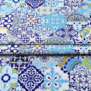 Modern Ceramic Tile Printed Fabric by the yard, Fabric for  tablecloth, chairs, sofas, curtains, cushions, upholstery, home textile fabric