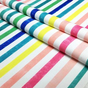 Colorful Striped Upholstery Fabric By The Yard,  Rainbow Modern Decor Fabric for Chair, Sofa, Furniture Fabric, Drapery,