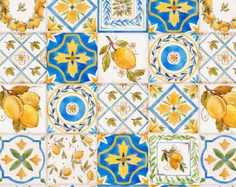 Ceramic Tile Lemon Printed Upholstery Fabric by the yard, Fabric for  tablecloth, apron,  cushions, drapery, sofa, Kitchen Decor Fabric