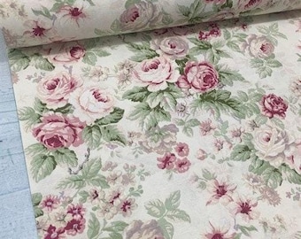 Shabby Chic Roses Upholstery Fabric By Yard, Country Cottage Floral Print Decor Fabric, Water and Soil Repellent Fabric for Furniture