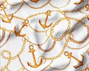 Gouden ankerketting bekledingsstof, kustdecor, marine stof