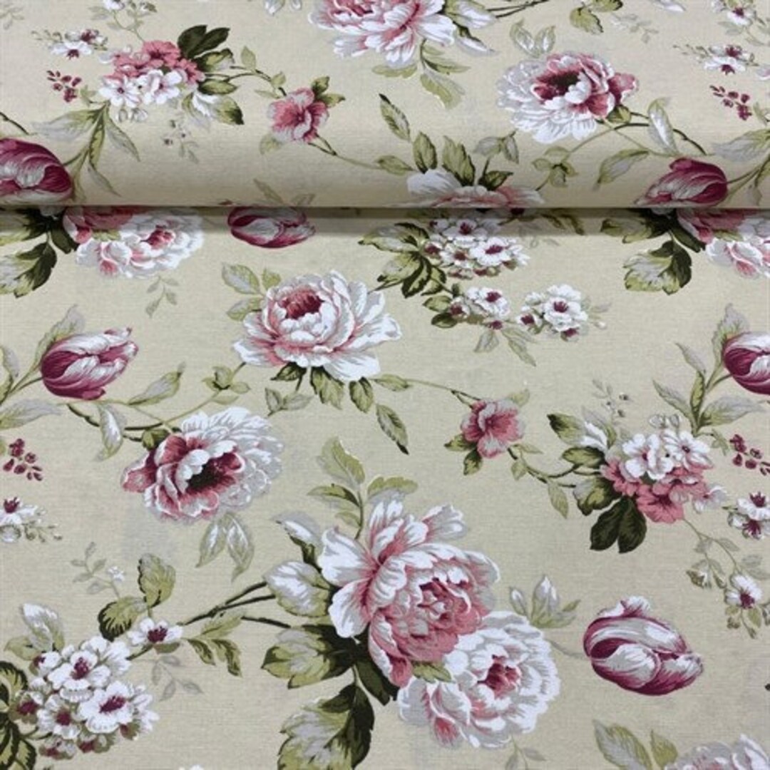 Roses Upholstery Fabric by Yard, Farmhouse Cottage Floral Fabric for