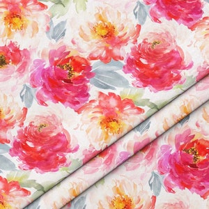 Watercolor Pink Flower Fabric By The Yard, Fabric for bag, chair, cushion, drapery, tablecloth, throw pillow cover, home textile fabric