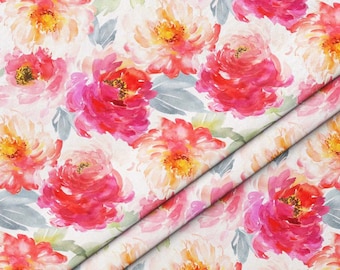 Watercolor Pink Flower Fabric By The Yard, Fabric for bag, chair, cushion, drapery, tablecloth, throw pillow cover, home textile fabric