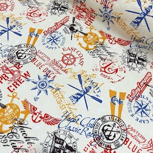 Sea, Marine Printed Upholstery Fabric by yard, Anchor, Nautical Fabric, Yacht Club, Coastal Decor, Ocean Fabric