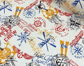 Zee, marine bedrukte bekledingsstof op maat gesneden, anker, nautische stof, jachtclub, kustdecor, oceaanstof