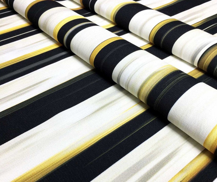 Black and White Gold Striped Fabric By The Yard,  Fabric for Chair, Sofa, Furniture Fabric, Drapery, Throw Pillow, Modern Fabric
