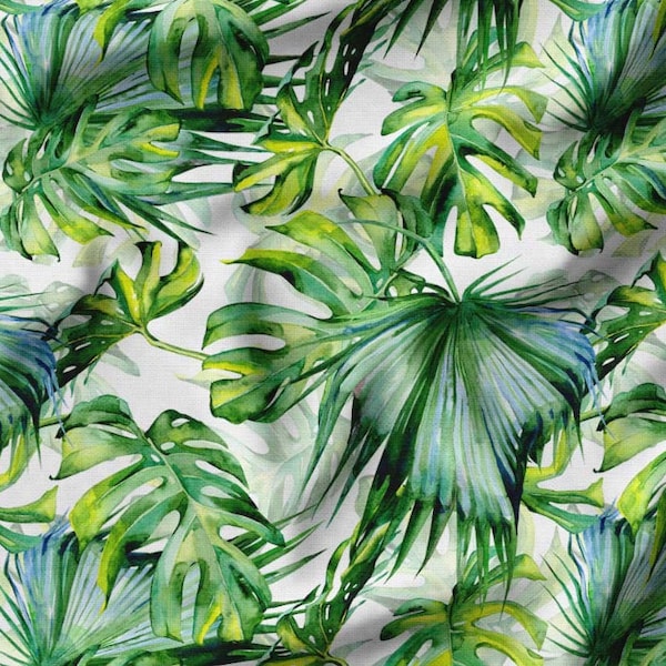 Tissu Monstera vert aquarelle, tissu de rembourrage imprimé feuilles tropicales par cour, tissu exotique pour chaises, coussins, draperies, canapé