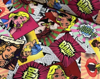 Pop Art Girls Fabric, Retro Upholstery Fabric, Home Textile, 55" Wide