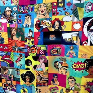 Magazine Pop Art Retro Upholstery Fabric by the yard, 50s, 60s, 70s  Clipart Fabric, Woman Man Print Upholstery , DIY Fabric,