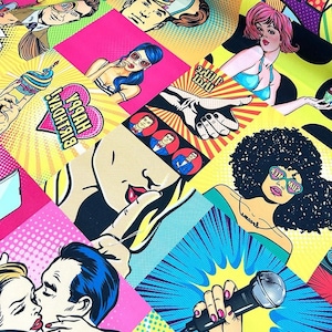 Pop Art Printed Upholstery Fabric by the yard, Retro Fabric for bag, tablecloth, chairs, sofas,  cushions, upholstery, drapery, home textile
