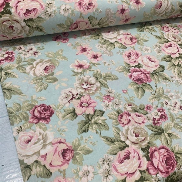 Shabby Chic Roses Upholstery Fabric By Yard, Country Cottage Floral Print Decor Fabric, Water and Soil Repellent Fabric for Furniture