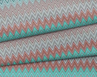 Turquoise Zigzag Fabric: Retro Chevron Print, Upholstery Sewing Material