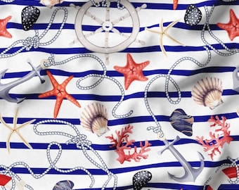 Marinestreep bekledingsstof, kustdecor, zeesterontwerp nautisch anker