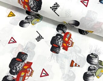 Truck Cotton Fabric By Yard, Boys Room Decor, Kid&#39;s Bed Sheet, Quilting Fabric, Fabric for Duvet Cover, Pillow,  DIY Projects,