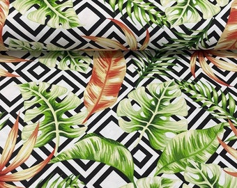 Palmbladeren bekledingsstof op maat gesneden, moderne boho-stof, outdoorstof, botanische stof, tropische stof voor stoel, bank, bank, gordijn