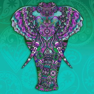 Elephant Mandala Printed Panel Fabric by the yard,Ethnic Decor Fabric for upholstery chair, sofa, bag, pillow
