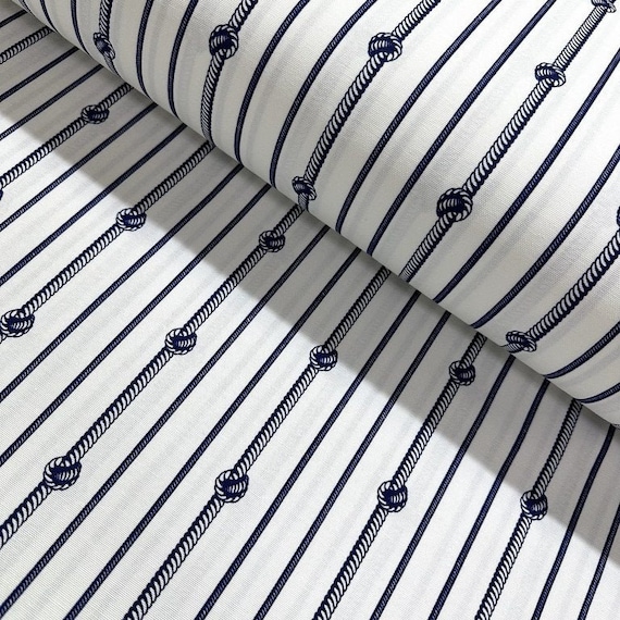 Blue Marine Rope Knot Upholstery Nautical, Yacht Ship Boat Fabric By Yard,