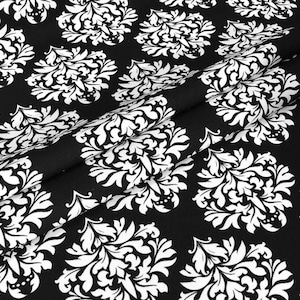 Vintage Small Damask Printed Fabric By The Yard,  Victorian Fabric for Chair, Sofa, Baroque Furniture Fabric, Black, Pink,Yellow,Fuchsia,Red