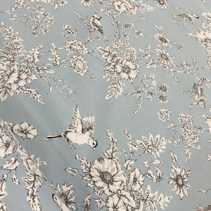 Birds Fabric, Botanical Upholstery Fabric By Yard, Fabric for Bags, Cushion, Drapery, Sofa Chair Furnishing Fabric by The Yard,  Blue, Gray
